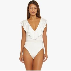 Trina Turk Monaco Ruffle Plunge One Piece Swimsuit